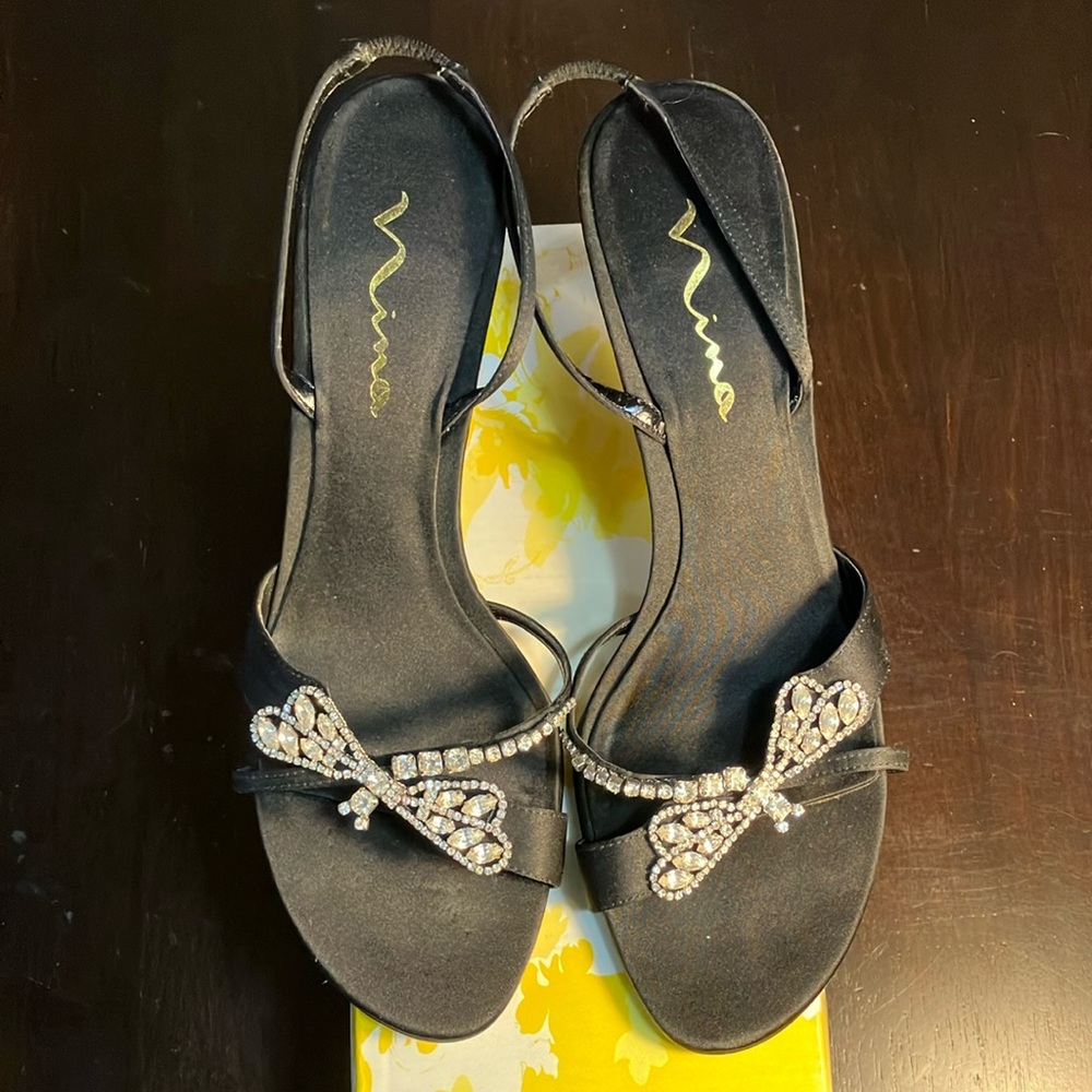 Nina Black Heels with Crystal Dragonfly Embellishments